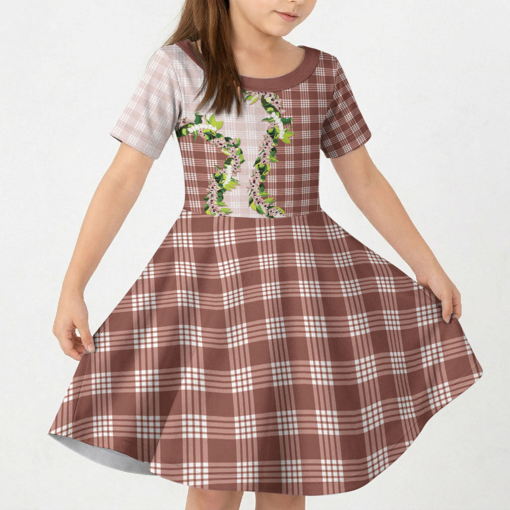 Mocha Hawaii Palaka Kid Short Sleeve Dress Maile Pikake Honohono Orchid Lei LT05 KID Mocha - Polynesian Pride