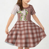 Mocha Hawaii Palaka Kid Short Sleeve Dress Maile Pikake Honohono Orchid Lei LT05 KID Mocha - Polynesian Pride