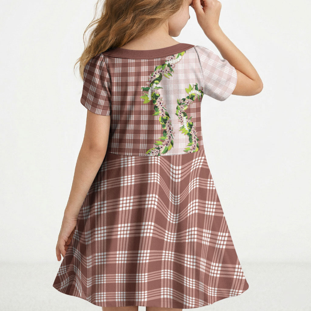 Mocha Hawaii Palaka Kid Short Sleeve Dress Maile Pikake Honohono Orchid Lei LT05 - Polynesian Pride