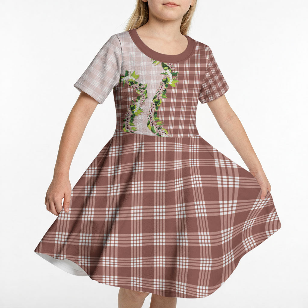 Mocha Hawaii Palaka Kid Short Sleeve Dress Maile Pikake Honohono Orchid Lei LT05 - Polynesian Pride
