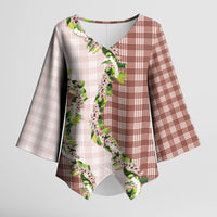 Mocha Hawaii Palaka Kimono Sleeve Blouse Maile Pikake Honohono Orchid Lei LT05 Female Mocha - Polynesian Pride