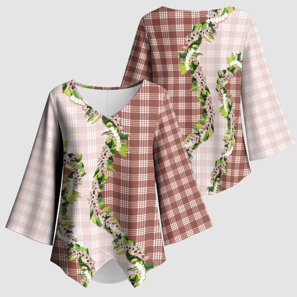 Mocha Hawaii Palaka Kimono Sleeve Blouse Maile Pikake Honohono Orchid Lei LT05 - Polynesian Pride