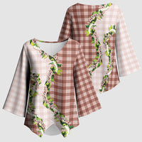 Mocha Hawaii Palaka Kimono Sleeve Blouse Maile Pikake Honohono Orchid Lei LT05 - Polynesian Pride
