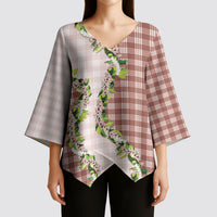 Mocha Hawaii Palaka Kimono Sleeve Blouse Maile Pikake Honohono Orchid Lei LT05 - Polynesian Pride