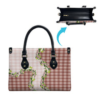 Mocha Hawaii Palaka Leather Bag Maile Pikake Honohono Orchid Lei