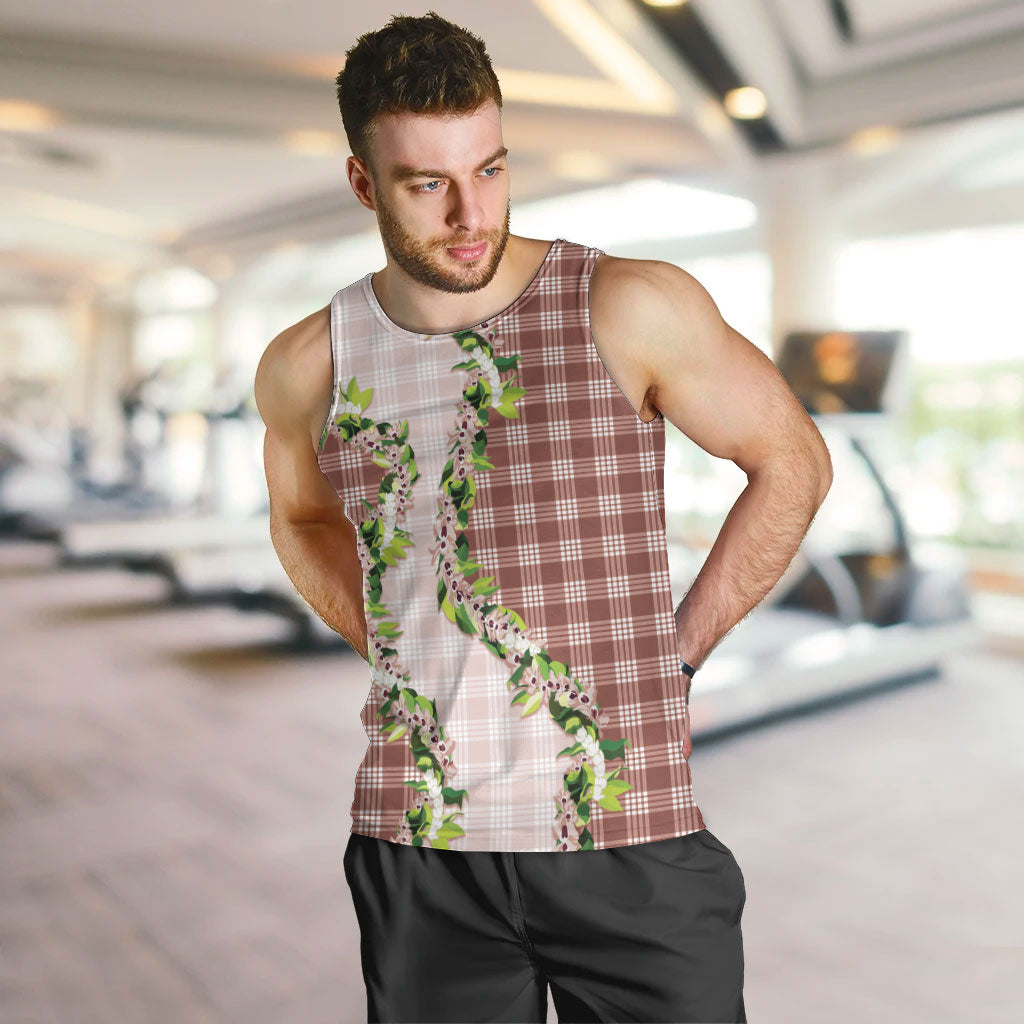 Mocha Hawaii Palaka Men Tank Top Maile Pikake Honohono Orchid Lei LT05 Mocha - Polynesian Pride