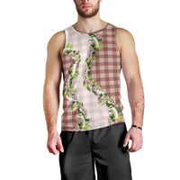 Mocha Hawaii Palaka Men Tank Top Maile Pikake Honohono Orchid Lei LT05 - Polynesian Pride
