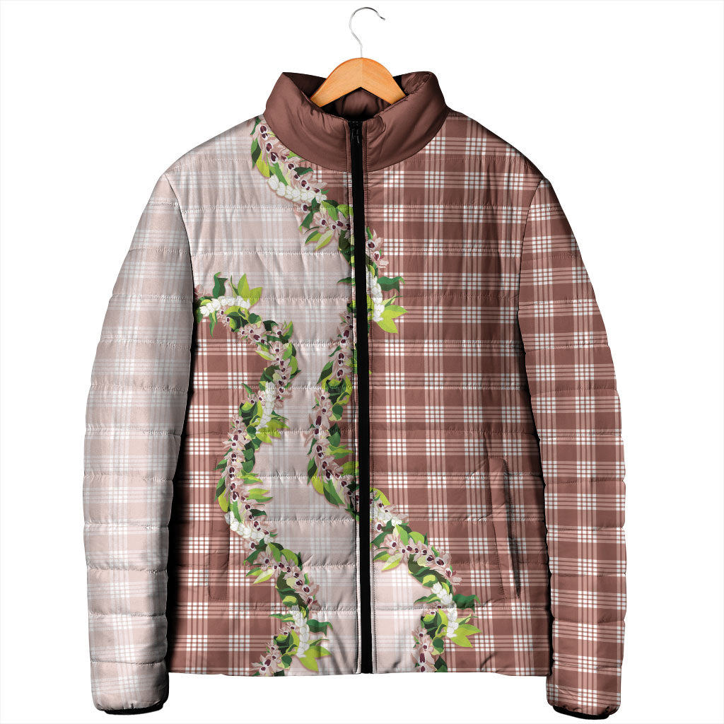 Mocha Hawaii Palaka Padded Jacket Maile Pikake Honohono Orchid Lei