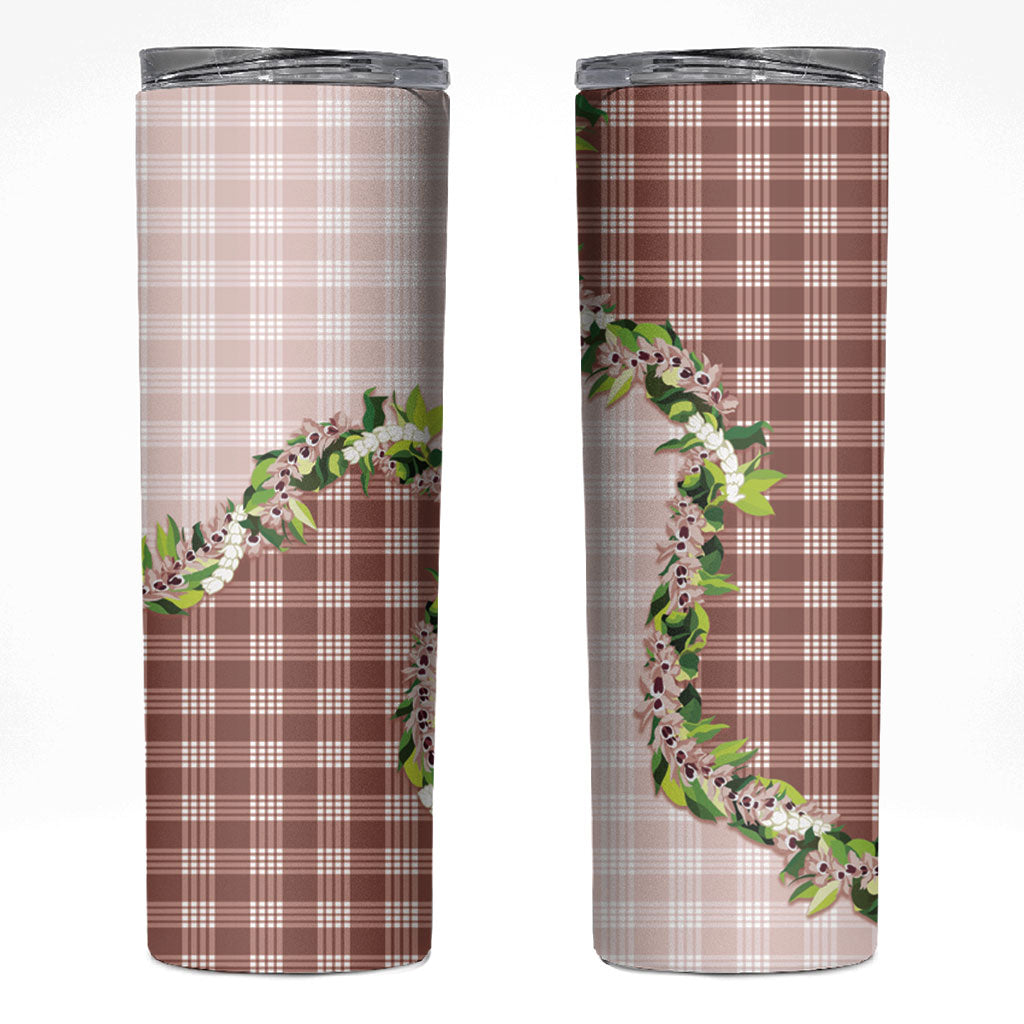 Mocha Hawaii Palaka Skinny Tumbler Maile Pikake Honohono Orchid Lei