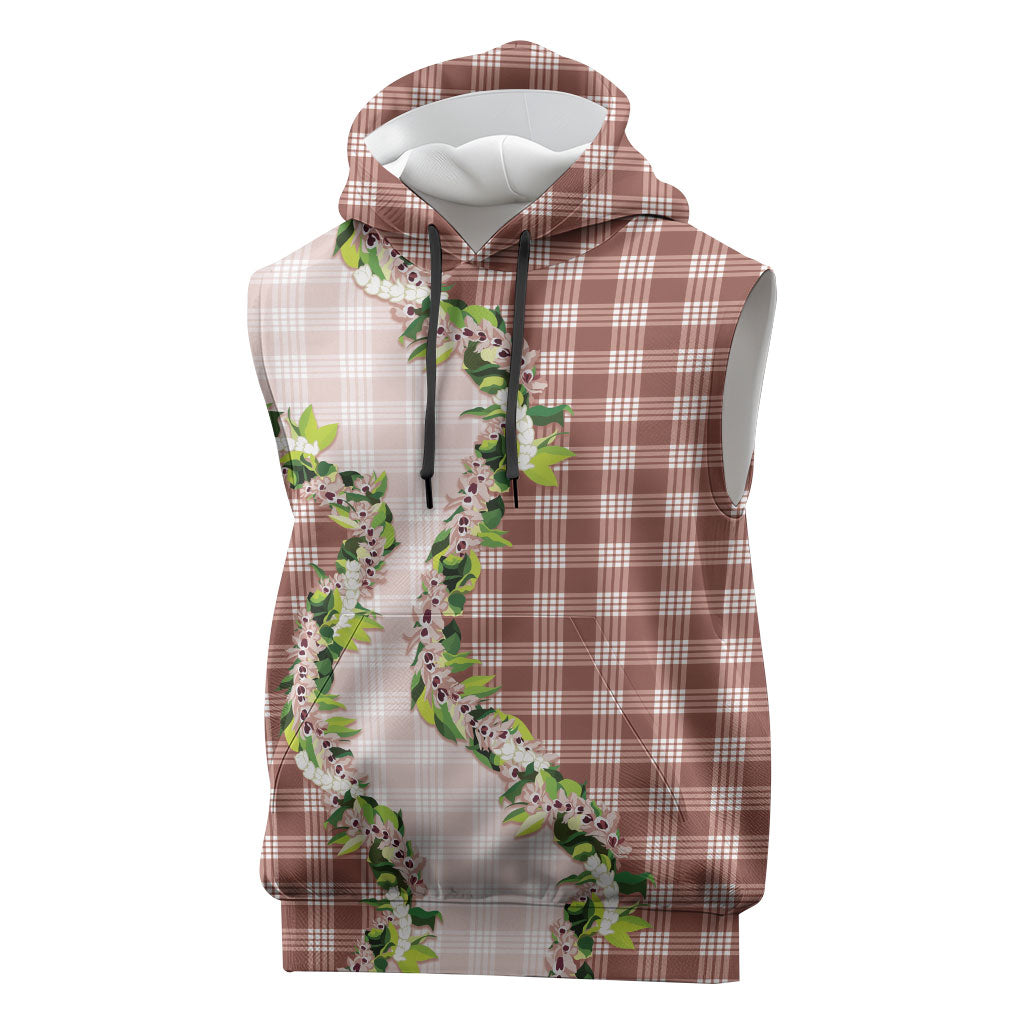 Mocha Hawaii Palaka Sleeveless Hoodie Maile Pikake Honohono Orchid Lei