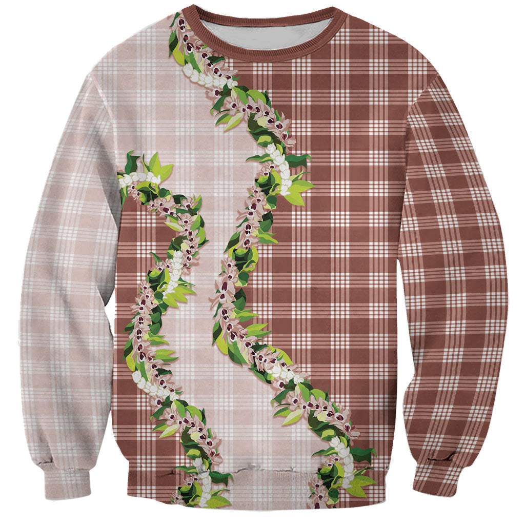 Mocha Hawaii Palaka Sweatshirt Maile Pikake Honohono Orchid Lei LT05 Unisex Mocha - Polynesian Pride