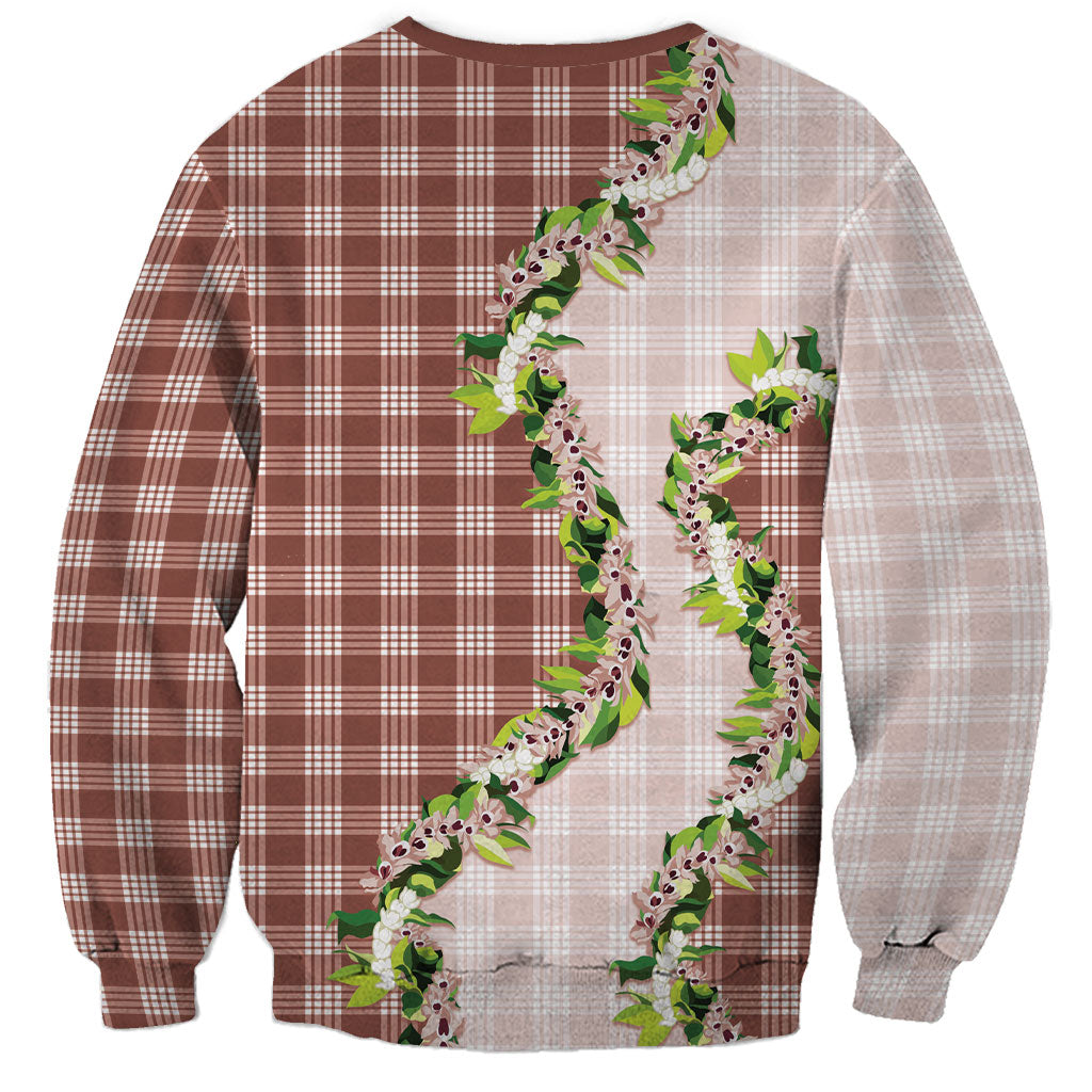 Mocha Hawaii Palaka Sweatshirt Maile Pikake Honohono Orchid Lei LT05 - Polynesian Pride