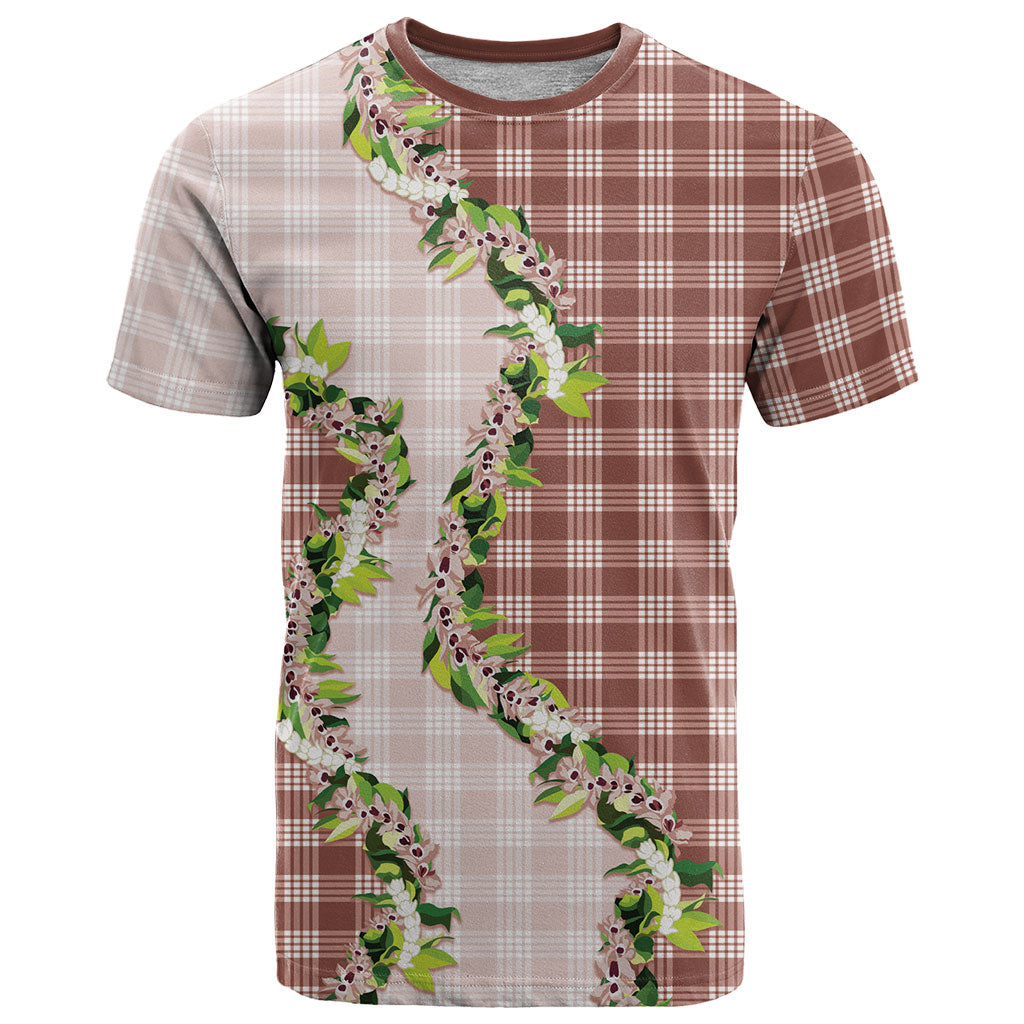 Mocha Hawaii Palaka T Shirt Maile Pikake Honohono Orchid Lei