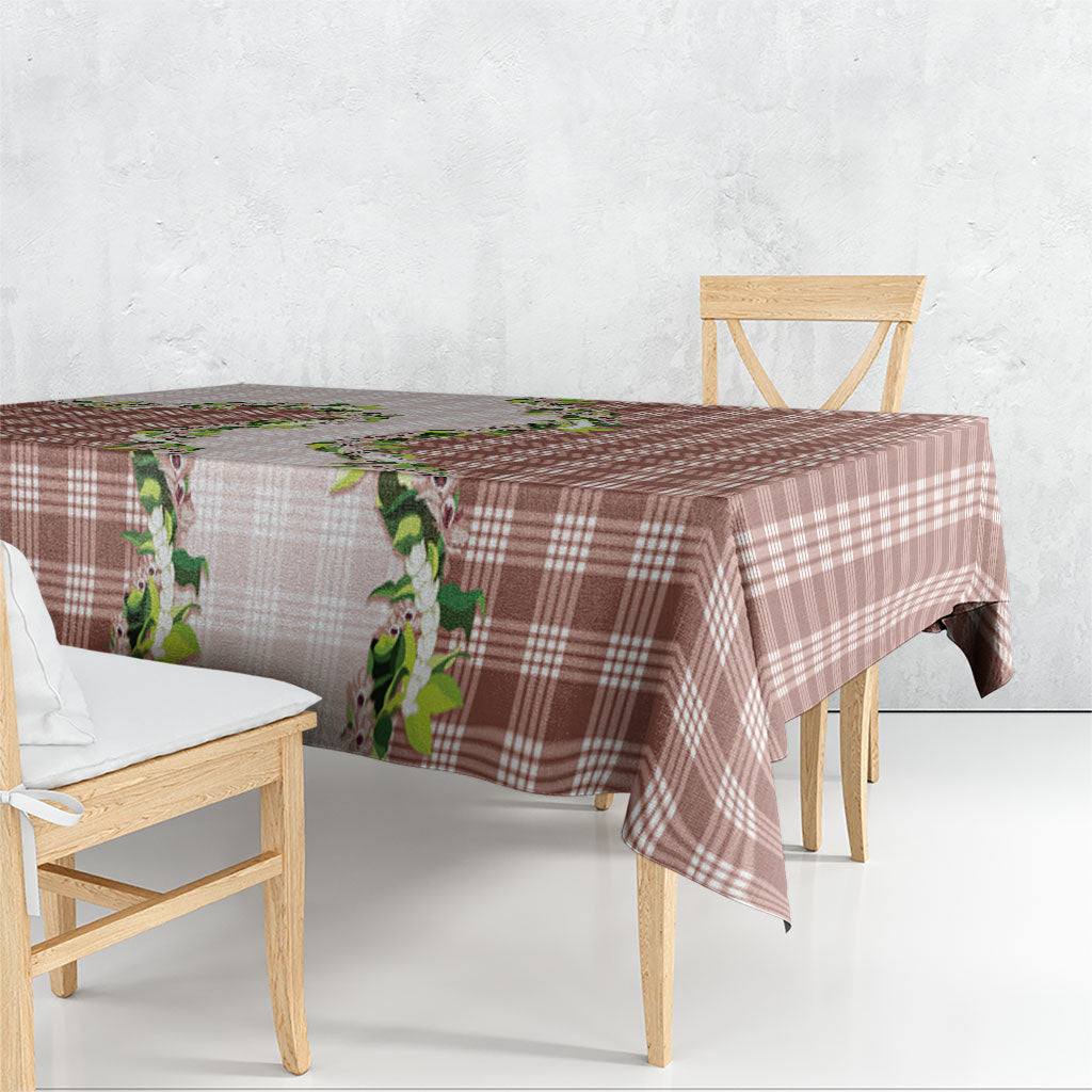 Mocha Hawaii Palaka Tablecloth Maile Pikake Honohono Orchid Lei