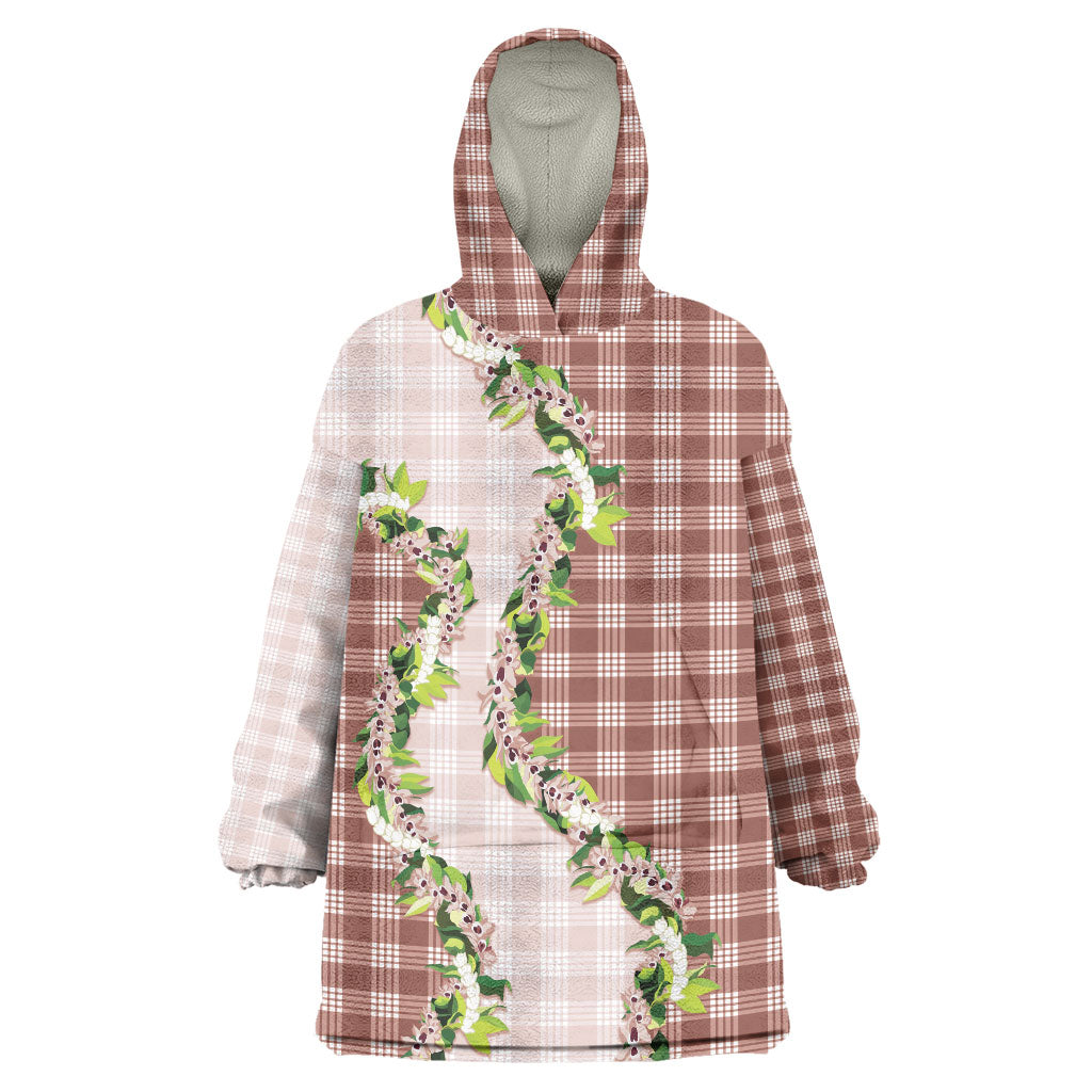 Mocha Hawaii Palaka Wearable Blanket Hoodie Maile Pikake Honohono Orchid Lei