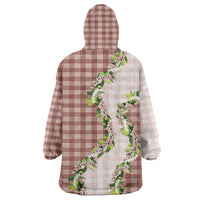 Mocha Hawaii Palaka Wearable Blanket Hoodie Maile Pikake Honohono Orchid Lei
