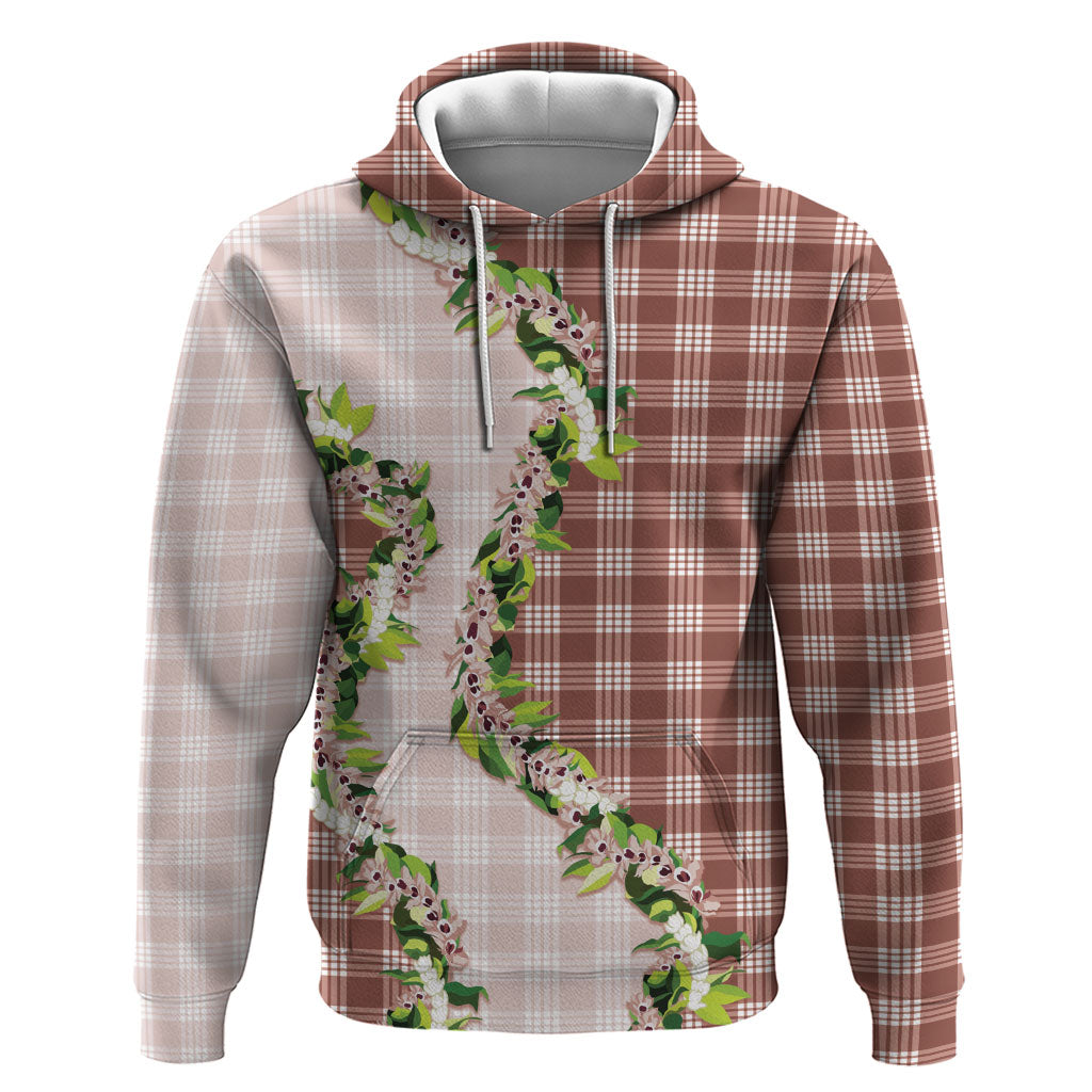 Mocha Hawaii Palaka Zip Hoodie Maile Pikake Honohono Orchid Lei