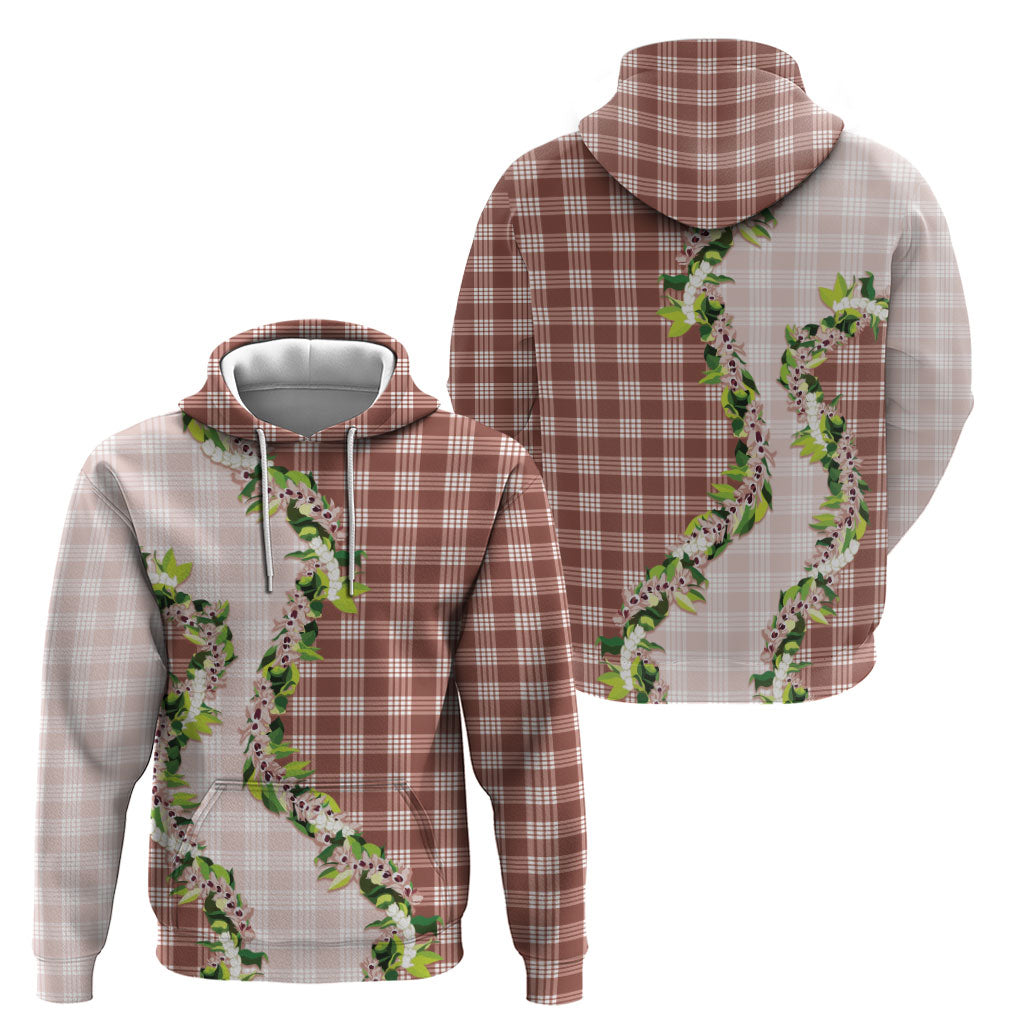 Mocha Hawaii Palaka Zip Hoodie Maile Pikake Honohono Orchid Lei