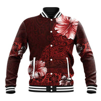 Hawaii Hibiscus With Oxblood Polynesian Pattern Baseball Jacket