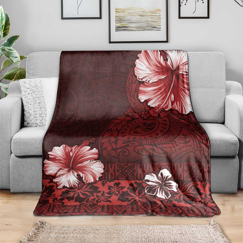 Hawaii Hibiscus With Oxblood Polynesian Pattern Blanket