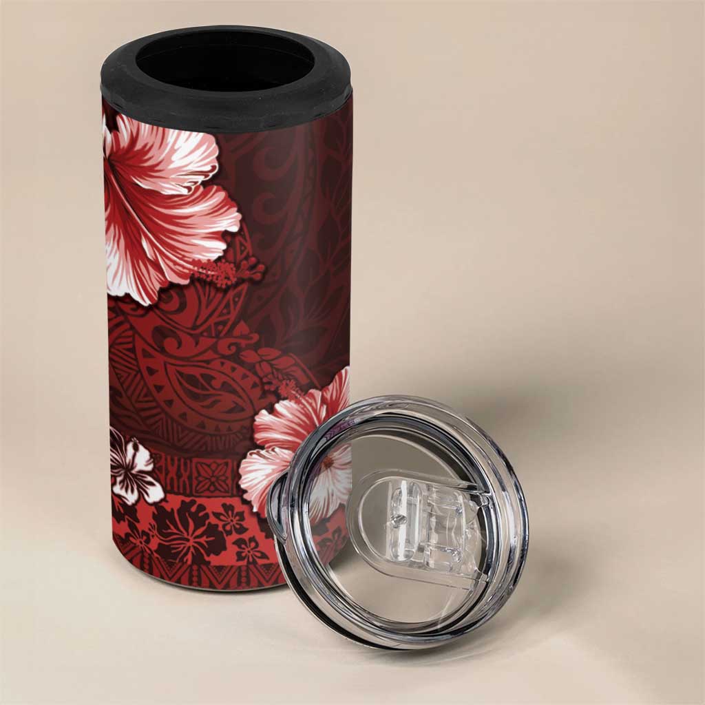 Hawaii Hibiscus With Oxblood Polynesian Pattern 4 in 1 Can Cooler Tumbler
