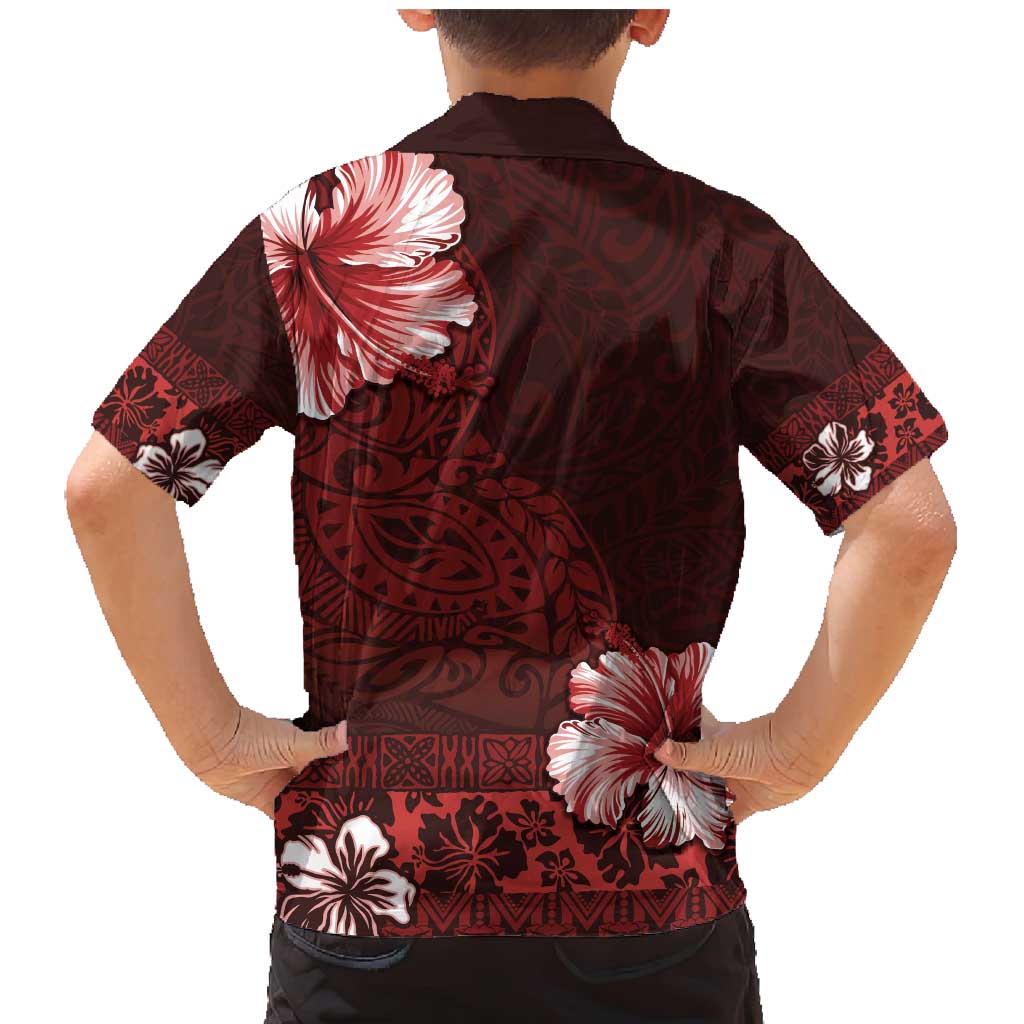 Hawaii Hibiscus With Oxblood Polynesian Pattern Family Matching Mermaid Dress and Hawaiian Shirt