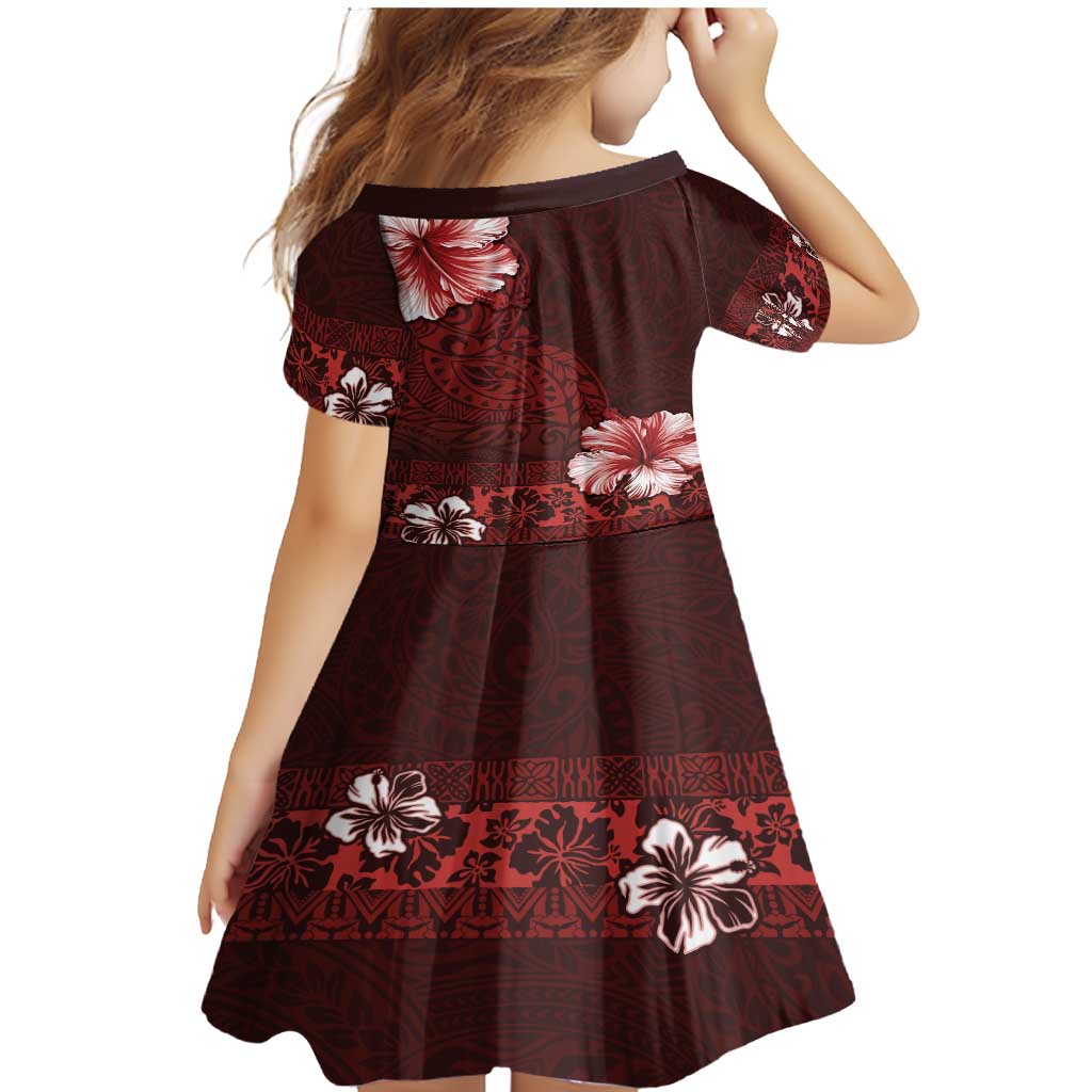 Hawaii Hibiscus With Oxblood Polynesian Pattern Family Matching Mermaid Dress and Hawaiian Shirt
