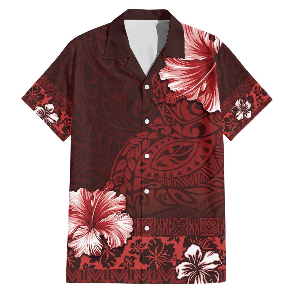 Hawaii Hibiscus With Oxblood Polynesian Pattern Family Matching Mermaid Dress and Hawaiian Shirt