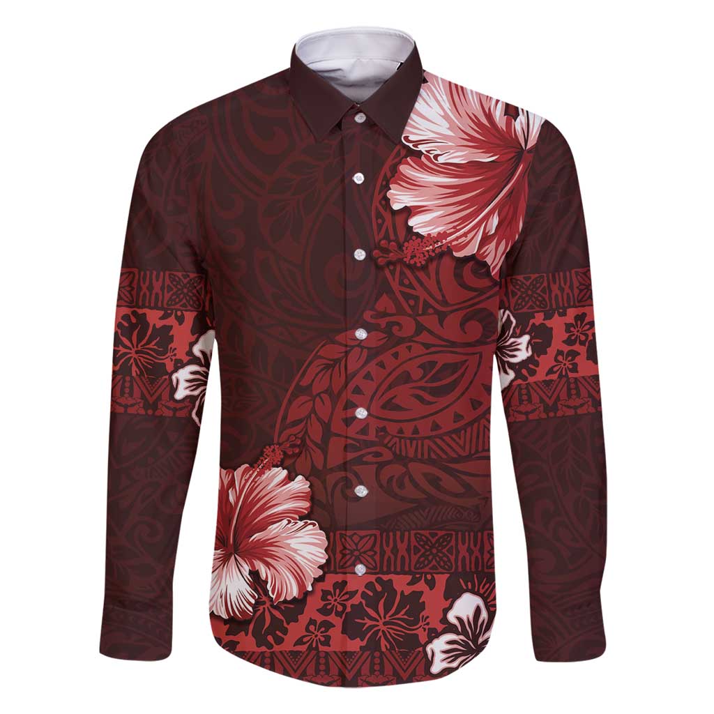 Hawaii Hibiscus With Oxblood Polynesian Pattern Family Matching Mermaid Dress and Hawaiian Shirt