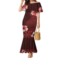 Hawaii Hibiscus With Oxblood Polynesian Pattern Family Matching Mermaid Dress and Hawaiian Shirt