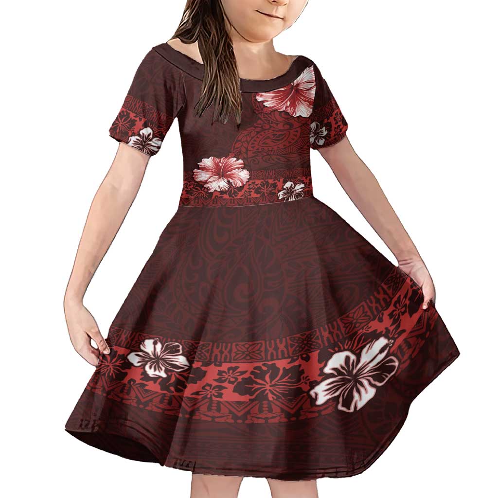 Hawaii Hibiscus With Oxblood Polynesian Pattern Family Matching Short Sleeve Bodycon Dress and Hawaiian Shirt