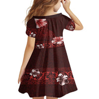 Hawaii Hibiscus With Oxblood Polynesian Pattern Family Matching Short Sleeve Bodycon Dress and Hawaiian Shirt