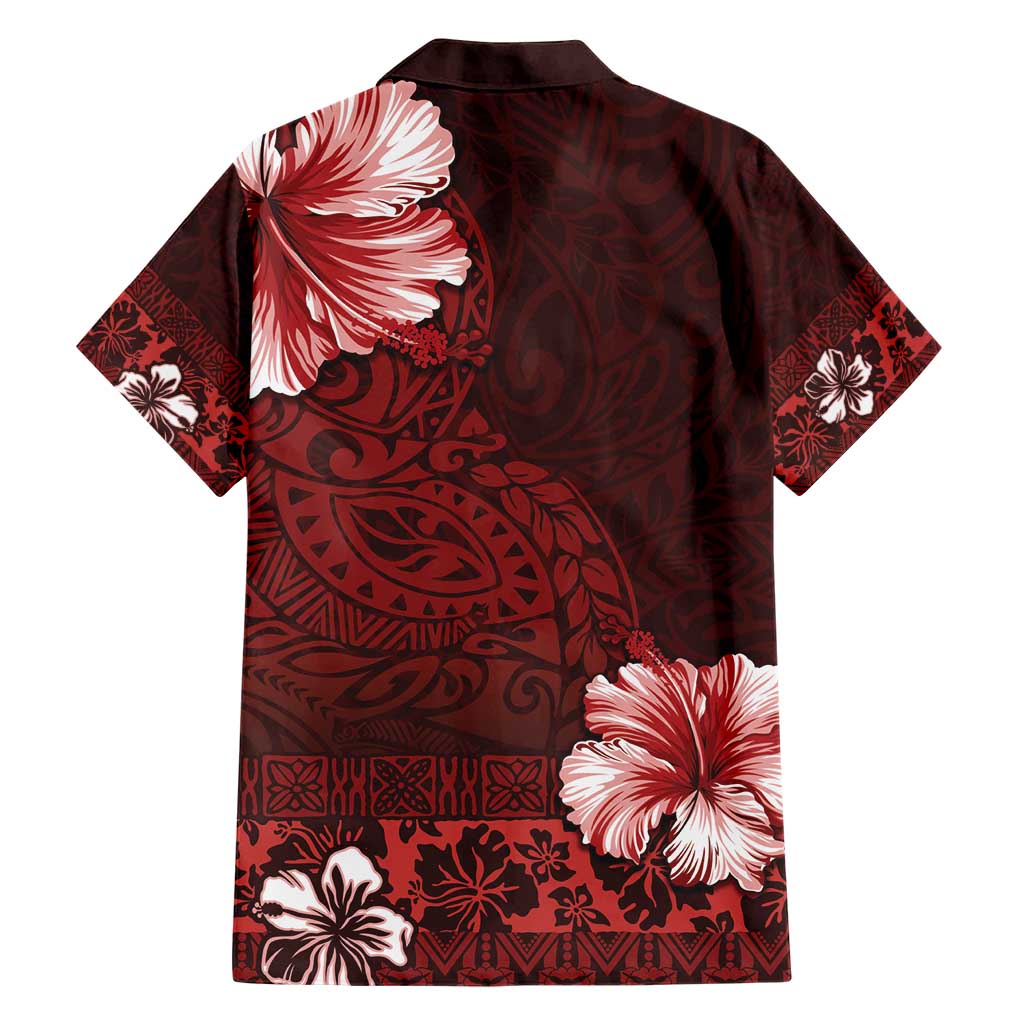 Hawaii Hibiscus With Oxblood Polynesian Pattern Family Matching Short Sleeve Bodycon Dress and Hawaiian Shirt