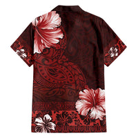 Hawaii Hibiscus With Oxblood Polynesian Pattern Family Matching Short Sleeve Bodycon Dress and Hawaiian Shirt