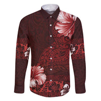 Hawaii Hibiscus With Oxblood Polynesian Pattern Family Matching Short Sleeve Bodycon Dress and Hawaiian Shirt