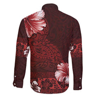 Hawaii Hibiscus With Oxblood Polynesian Pattern Family Matching Short Sleeve Bodycon Dress and Hawaiian Shirt