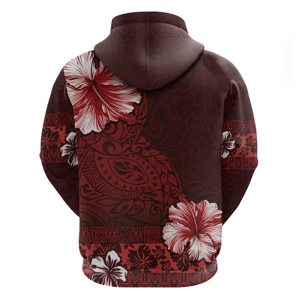 Hawaii Hibiscus With Oxblood Polynesian Pattern Hoodie