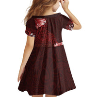 Hawaii Hibiscus With Oxblood Polynesian Pattern Kid Short Sleeve Dress