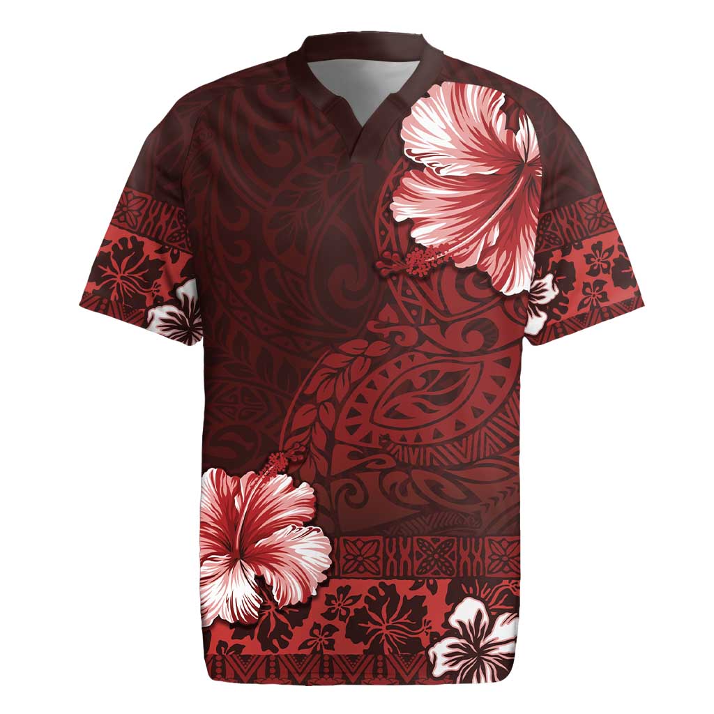 Hawaii Hibiscus With Oxblood Polynesian Pattern Rugby Jersey