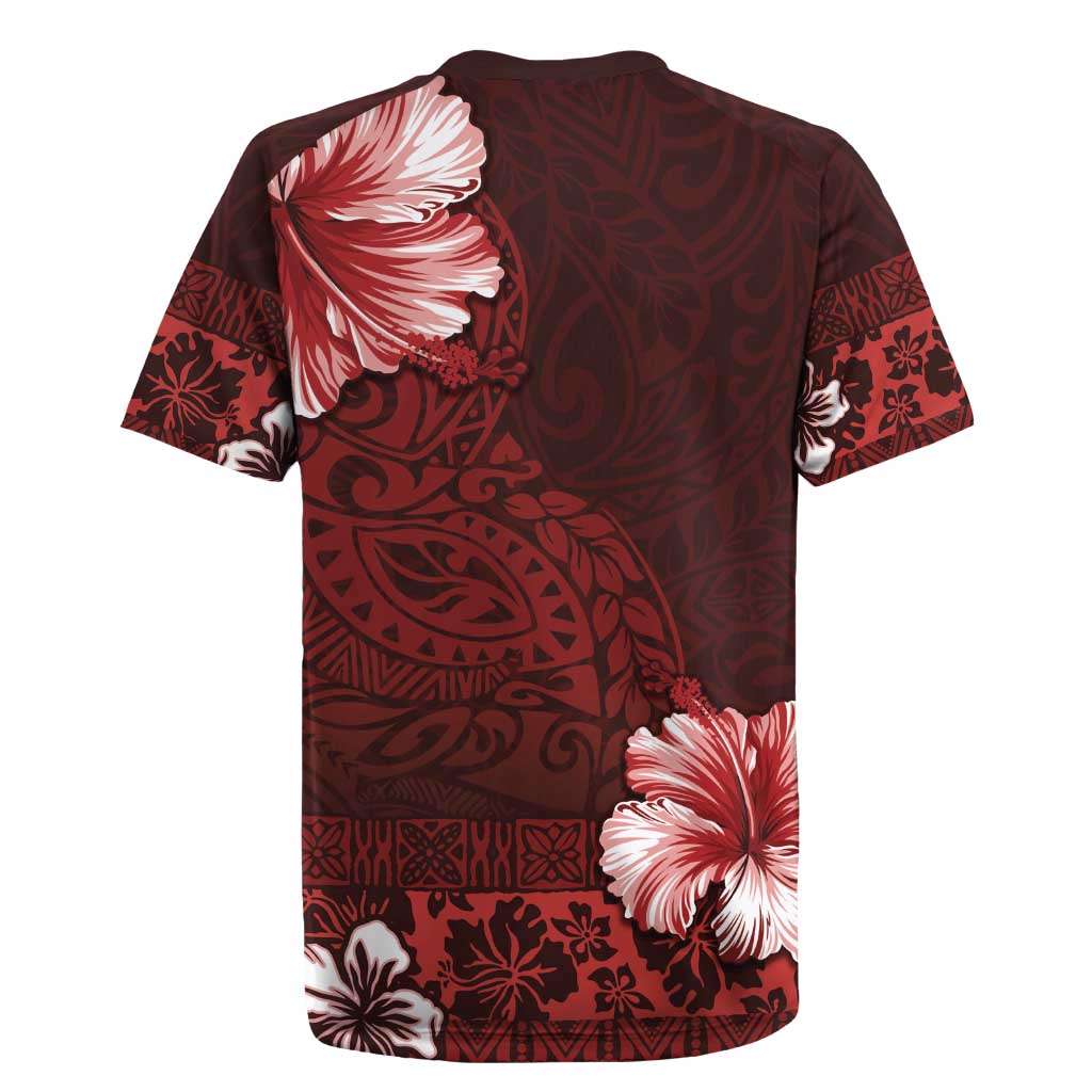 Hawaii Hibiscus With Oxblood Polynesian Pattern Rugby Jersey