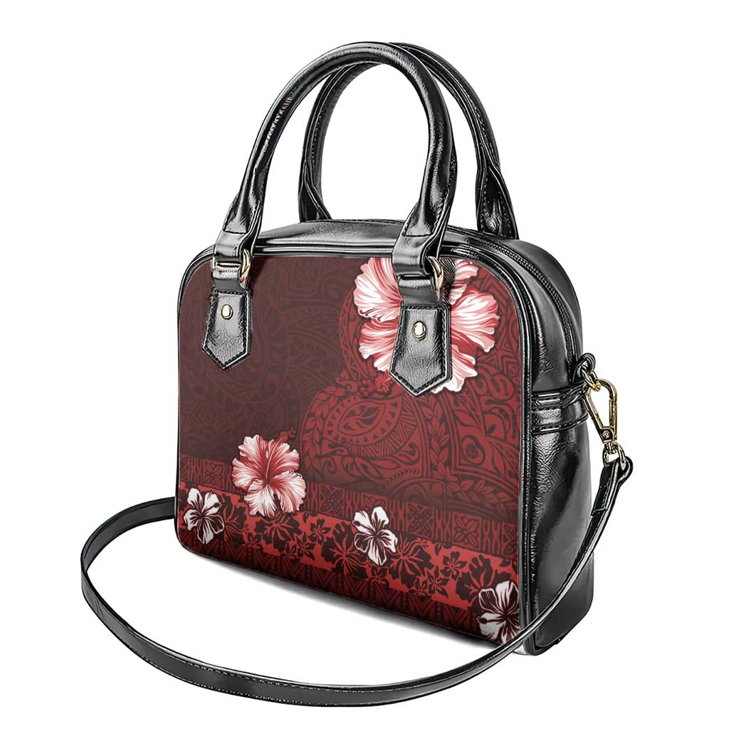 Hawaii Hibiscus With Oxblood Polynesian Pattern Shoulder Handbag