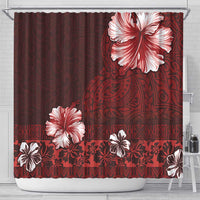 Hawaii Hibiscus With Oxblood Polynesian Pattern Shower Curtain