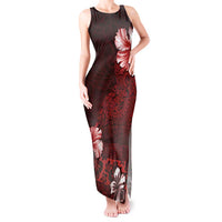 Hawaii Hibiscus With Oxblood Polynesian Pattern Tank Maxi Dress