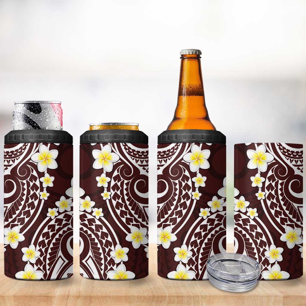 Plumeria With Oxblood Polynesian Tattoo Pattern 4 in 1 Can Cooler Tumbler