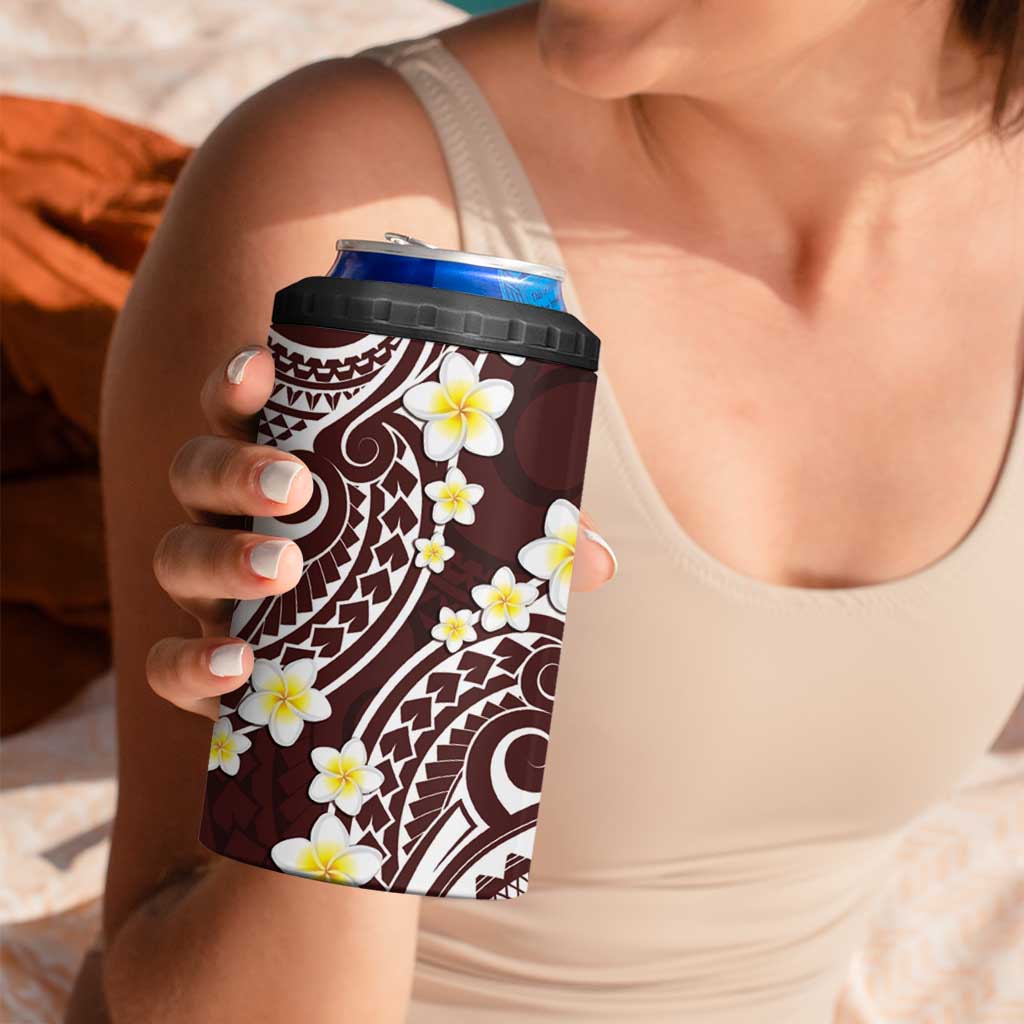 Plumeria With Oxblood Polynesian Tattoo Pattern 4 in 1 Can Cooler Tumbler