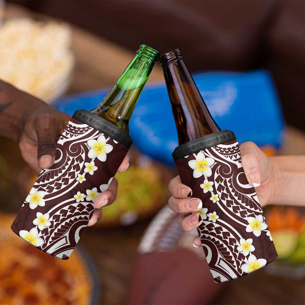 Plumeria With Oxblood Polynesian Tattoo Pattern 4 in 1 Can Cooler Tumbler