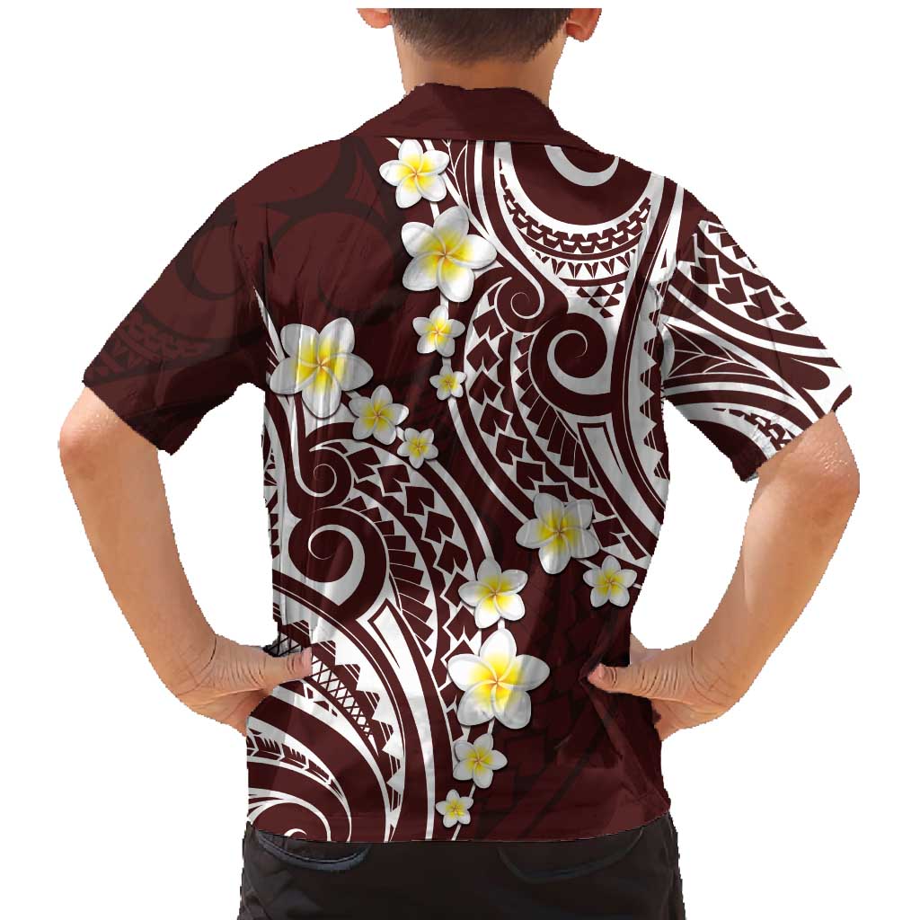 Plumeria With Oxblood Polynesian Tattoo Pattern Family Matching Mermaid Dress and Hawaiian Shirt