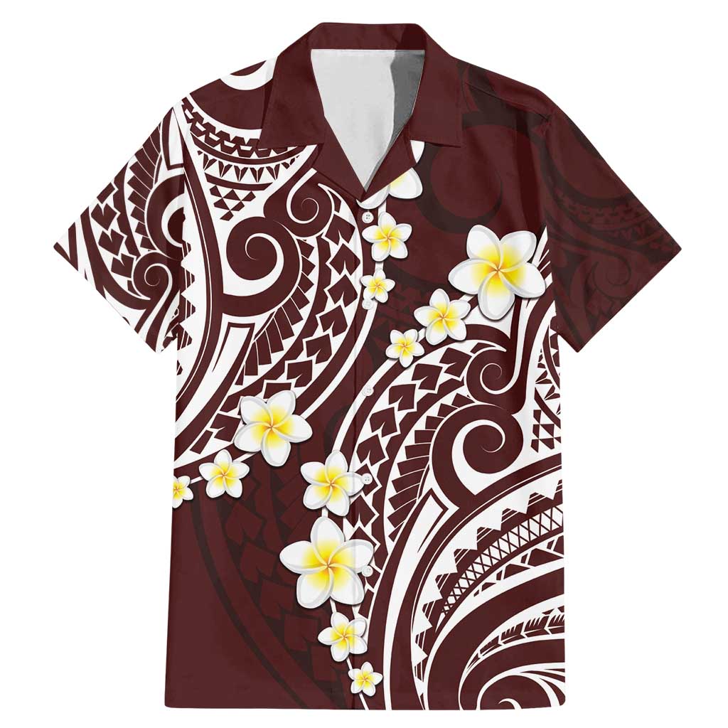 Plumeria With Oxblood Polynesian Tattoo Pattern Family Matching Mermaid Dress and Hawaiian Shirt