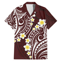 Plumeria With Oxblood Polynesian Tattoo Pattern Family Matching Mermaid Dress and Hawaiian Shirt