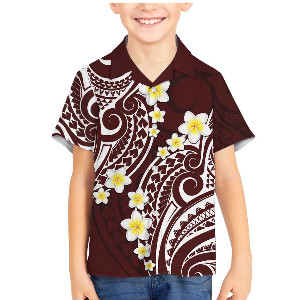 Plumeria With Oxblood Polynesian Tattoo Pattern Family Matching Mermaid Dress and Hawaiian Shirt